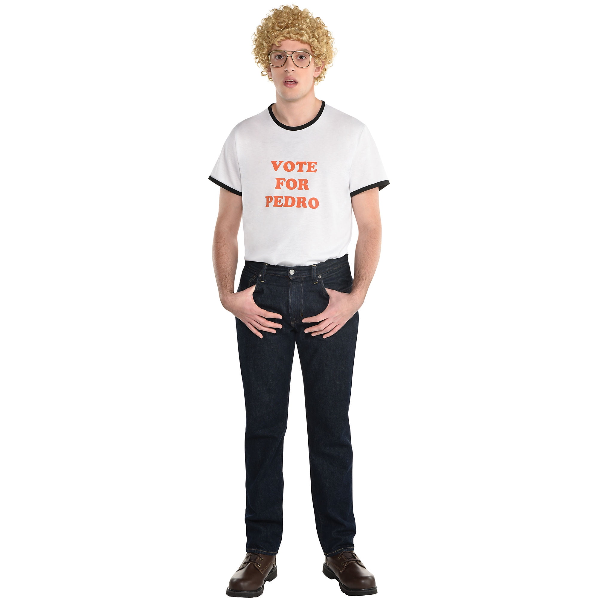 Amscan Napoleon Dynamite Halloween Costume for Men, Standard Size, Includes “Vote for Pedro” T-shirt, Wig, Glasses