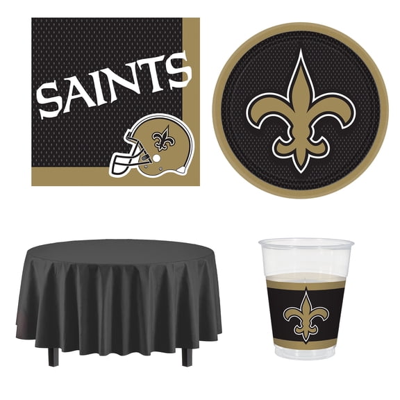Amscan New Orleans Saints Basic Party Kit, 1 Table Cover, 8 Paper Plates, 25 Plastic Cups, 36 Napkins