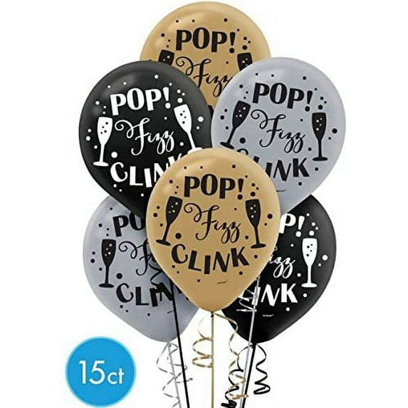 Amscan New Year's Printed Latex Balloons, 12", Assorted Colors, Pack Of 60 Balloons