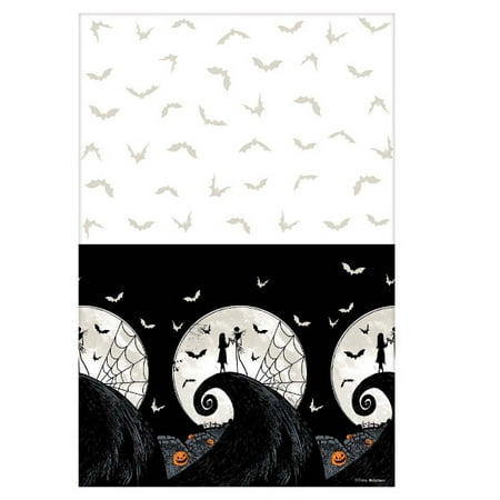 Amscan Nightmare Before Christmas Plastic Tablecloths, 54" x 96", Black/White, Jack and Sally Pattern