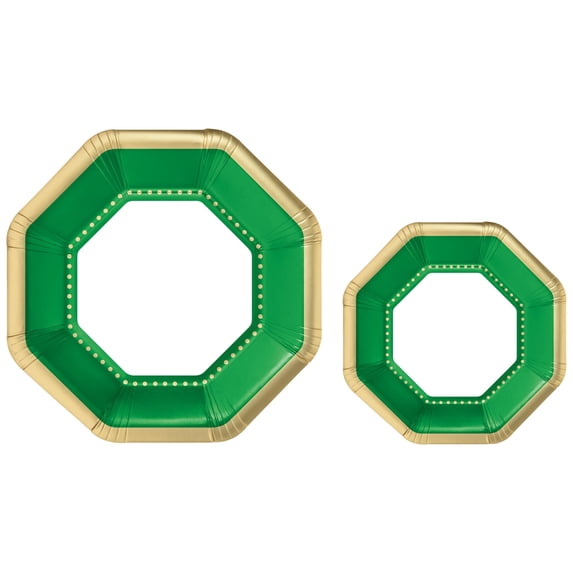 Amscan Premium Octagonal Paper Plates, Festive Green, 20 Pack, 10.5 Inch Dinner Plates and 7.5 Inch Dessert Plates