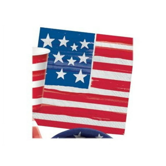 Amscan Painted Patriotic Fourth of July Luncheon Napkins Blue/Red/White 100/Pack (713079)