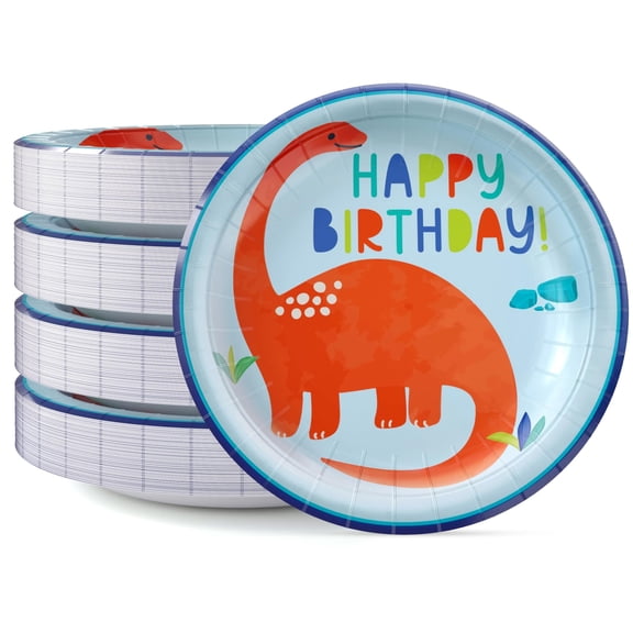 Amscan Party Solids Dinosaur Paper Plates 7 Inch 96 Count 350 GSM Heavy Duty Disposable Plates