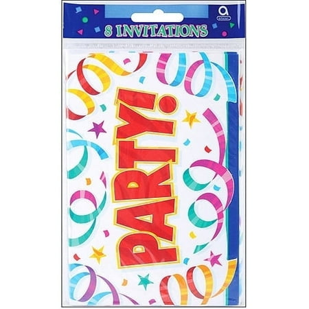 Amscan Party Streamers Invitations 8 Count Greeting Cards