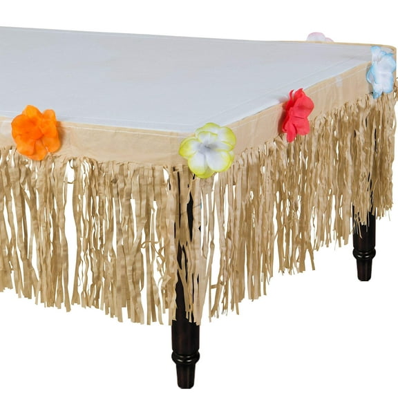 Amscan Party Tablecovers, Natural Colored Grass Mini Table Skirt, Party Supplies, Brown, 15" x 9'
