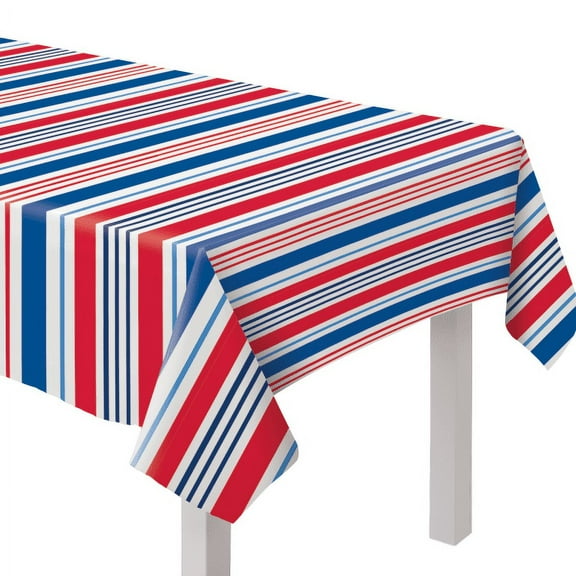 Amscan Patriotic Striped Fabric Tablecloth, 60" x 84", Multicolor