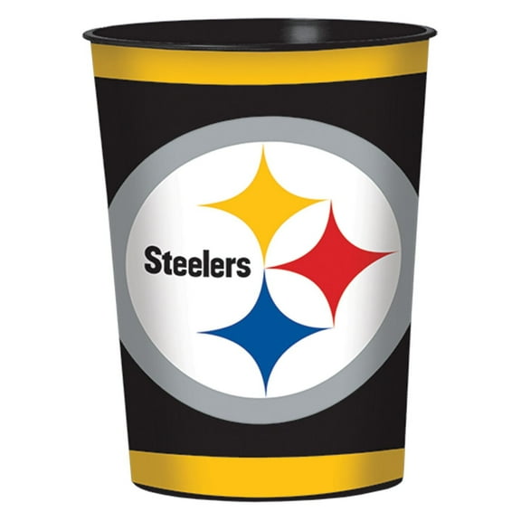 Amscan Pittsburgh Steelers Washable Reusable 16 oz Plastic Cup 10 Count, Black Yellow