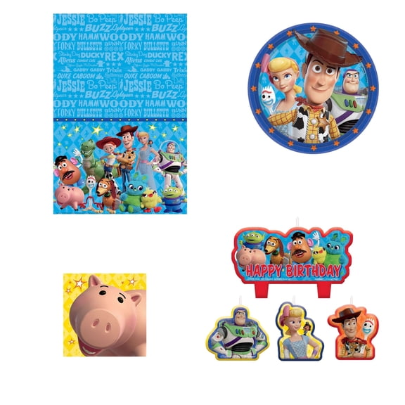 Amscan Pixar Birthday Party Kit, 4 Count, Includes 54" x 96" Table Covers, 8 Count 9" Plates, 16 Count 6.5" Napkins & Birthday Candles
