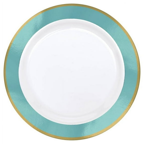 Amscan Plastic Plates, 10-1/4", White/Robin's Egg Blue, Pack Of 10 Plates