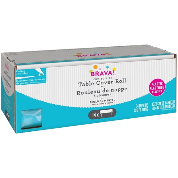 Amscan Plastic Table Cover Roll with Slide Cutter, Caribbean Blue, 54 in x 126 ft