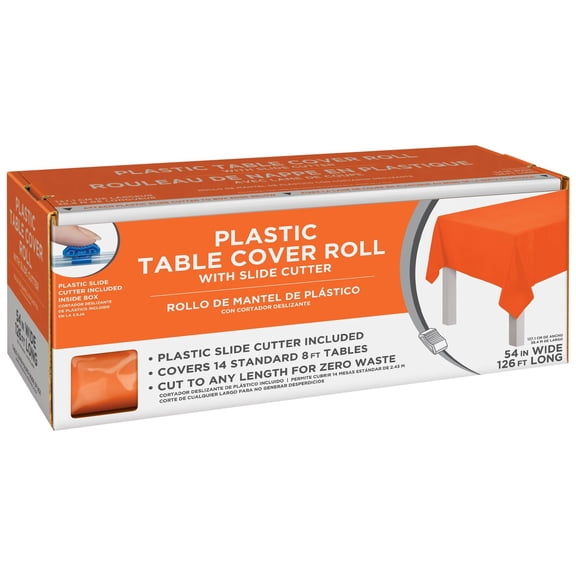 Amscan Plastic Table Cover Roll with Slide Cutter, Orange Peel, 54 in x 126 ft