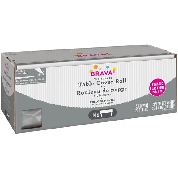 Amscan Plastic Table Cover Roll with Slide Cutter, Silver, 54 in x 126 ft