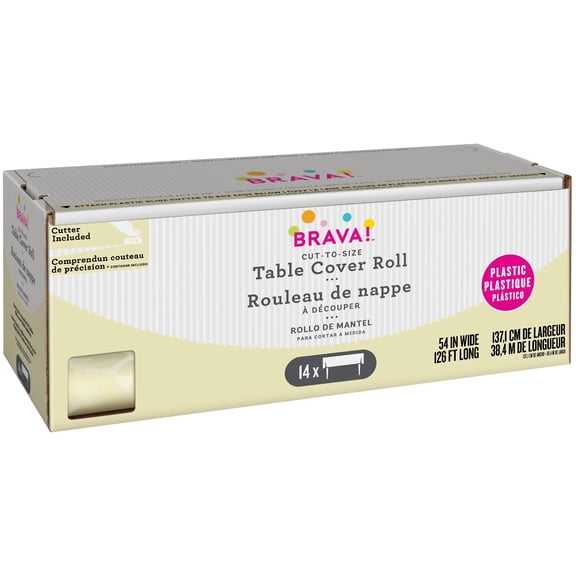 Amscan Plastic Table Cover Roll with Slide Cutter, Vanilla Crème, 54 in x 126 ft