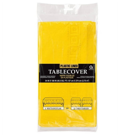 Amscan Plastic Table Covers, 108" x 54", Sunshine Yellow, Pack Of 4 Table Covers