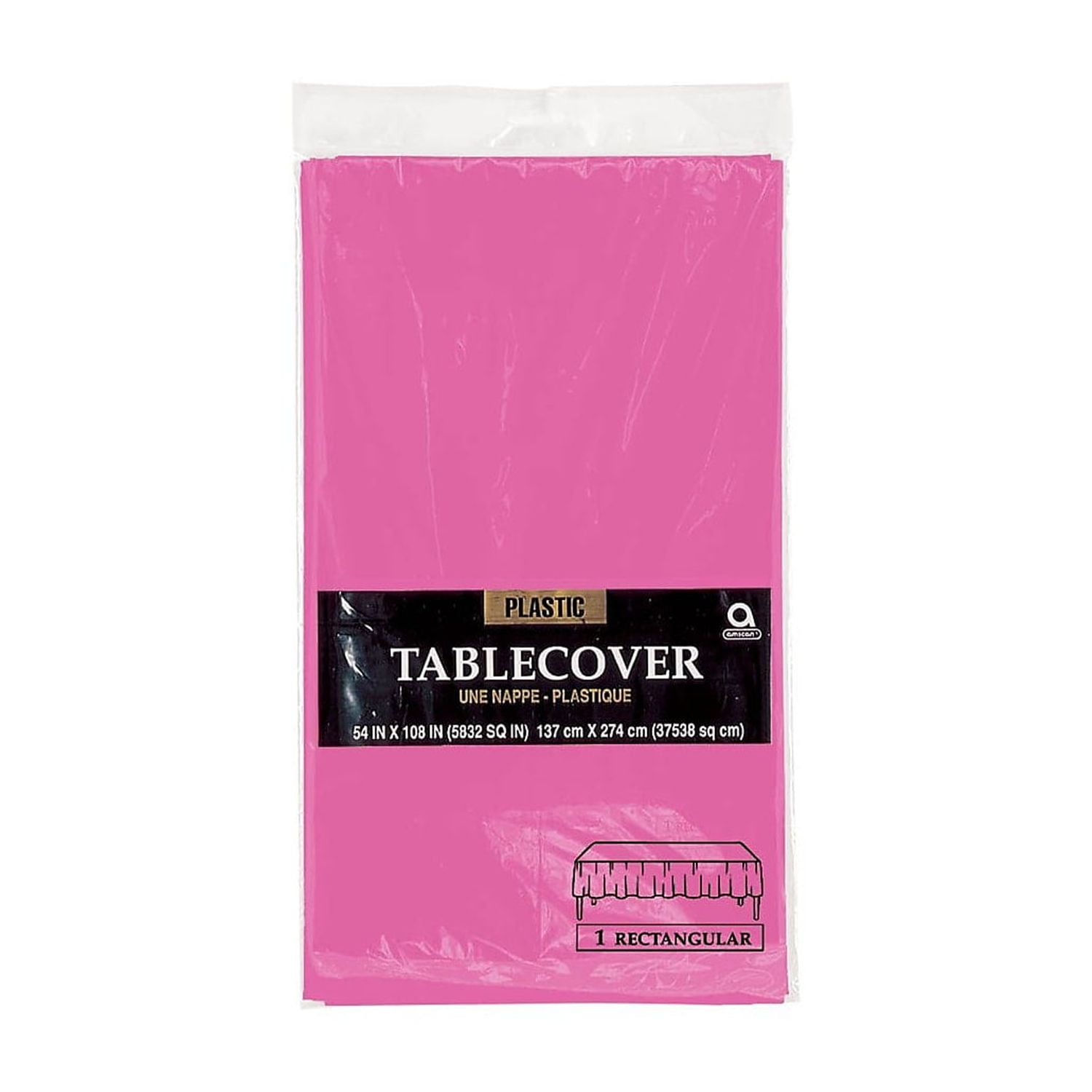 Amscan Plastic Table Covers, 54" x 108", Bright Pink, Pack Of 9 Table Covers