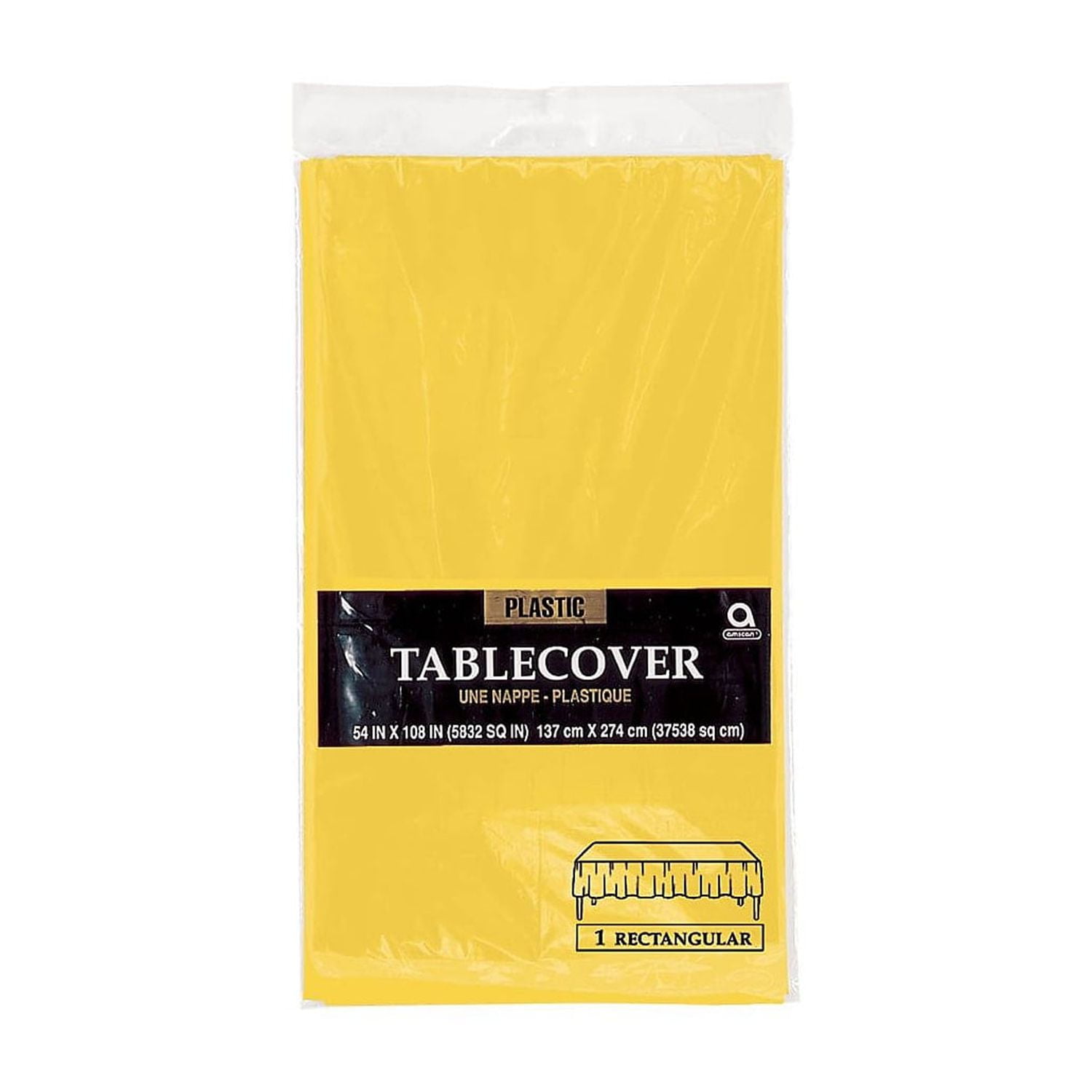 Amscan Plastic Table Covers, 54" x 108", Sunshine Yellow, Pack Of 9 Table Covers