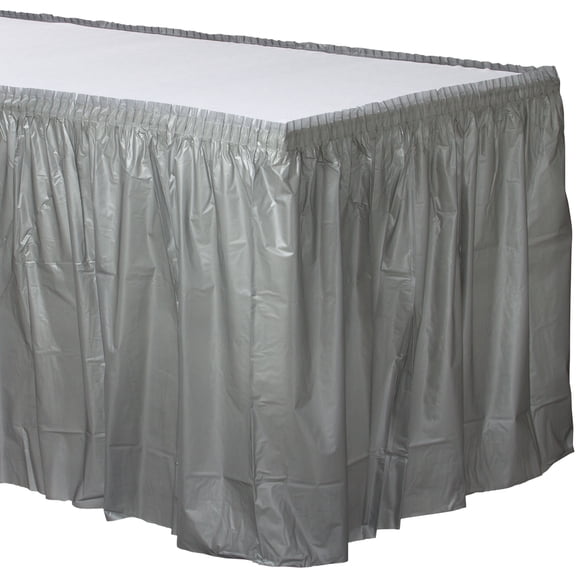 Amscan Plastic Table Skirts, Silver, 21 x 29", Pack Of 2 Skirts