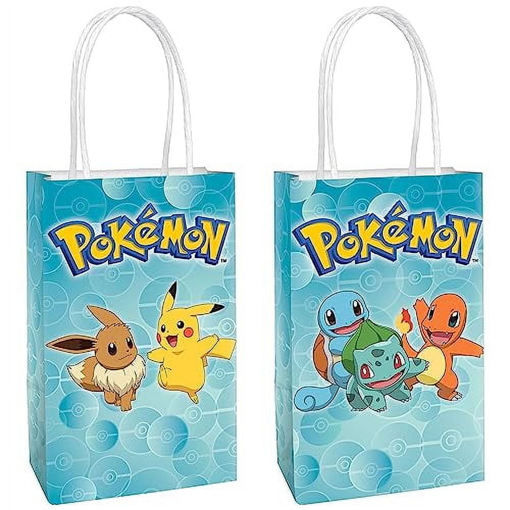 Amscan Pokemon Printed Kids Party Bags, Kraft paper, 8.25" x 5.25" x 3", 8 count