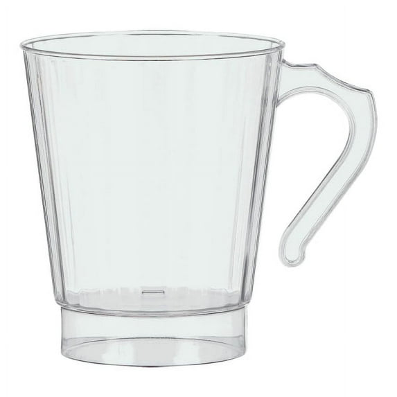 Amscan Premium Plastic Coffee Mugs, 8 Oz, Clear, 16 Mugs Per Pack, Case Of 2 Packs