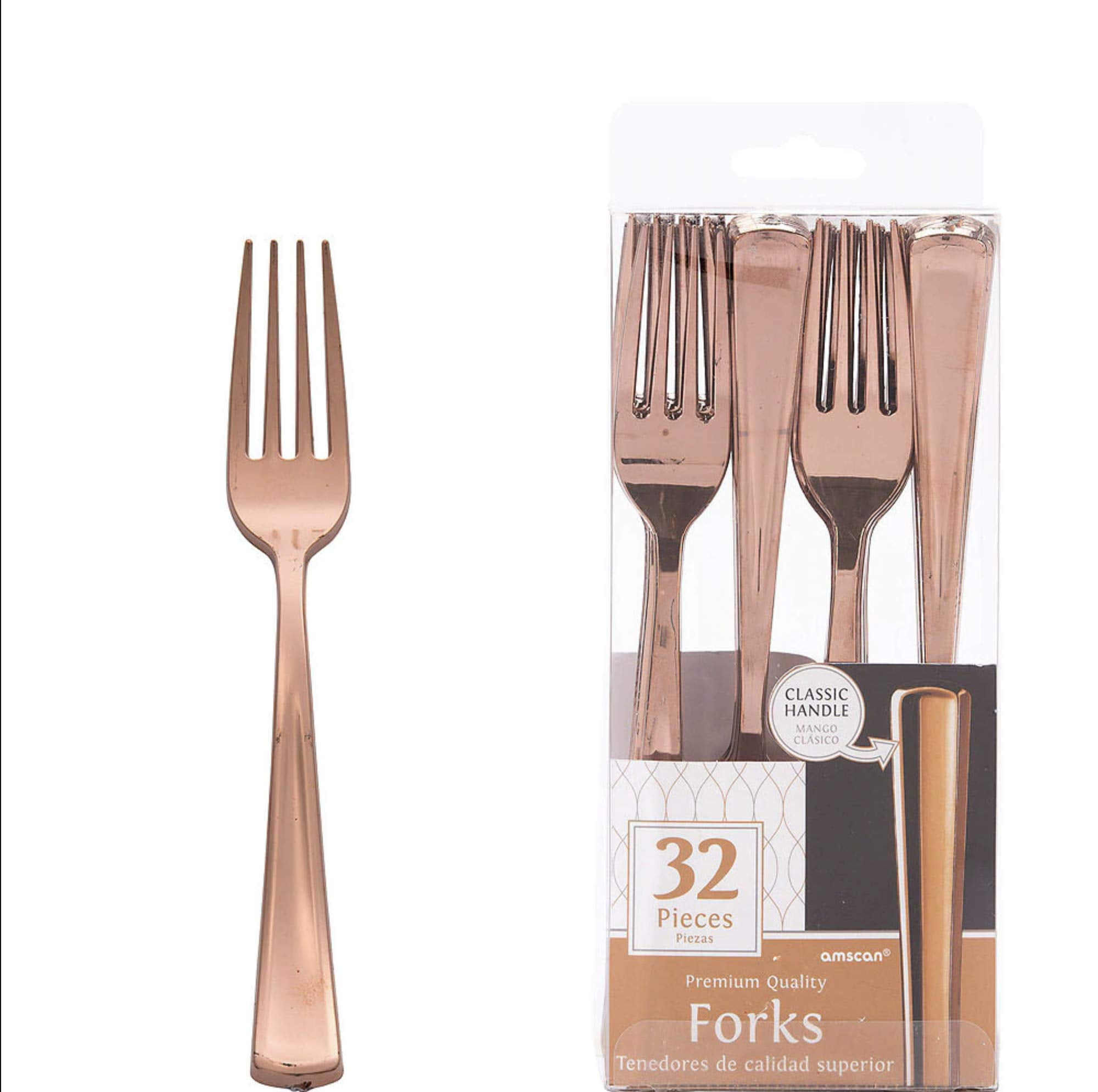 Elegant Rose Gold Heavy-Duty Plastic Forks, 32-Pack