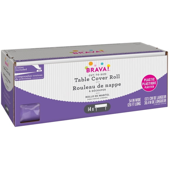 Amscan Rectangle Plastic Reusable Table Cover Roll with Slide Cutter, Purple, 54 x 126-ft