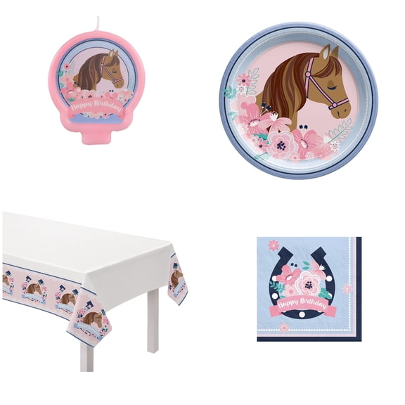 Amscan Saddle Up Birthday Party Kit, 1 Count Table Cover, 8 Count Dinner Plates, 16 Count Beverage Napkins & 1 Count Birthday Candle
