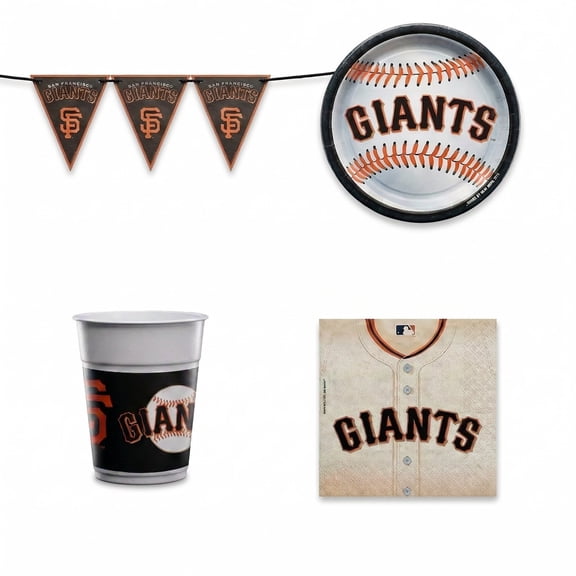 Amscan San Francisco Giants MLB Party Kit – 12 ft Banner, 25 Plastic Cups (16 oz), 36 Napkins (6.5"), 36 Plates (9")