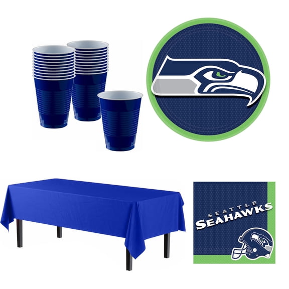 Amscan Seattle Seahawks Basic Party Kit, Table Cover, 8 Paper Plates, 20 Party Cups, 16 Napkins