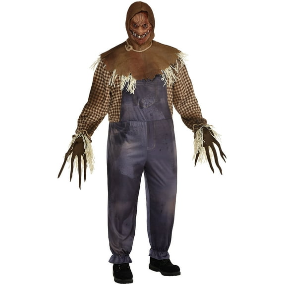 Amscan Sinister Scarecrow Halloween Costume for Adults, Plus Size, Includes Jumpsuit, Hood with Mask, Gloves
