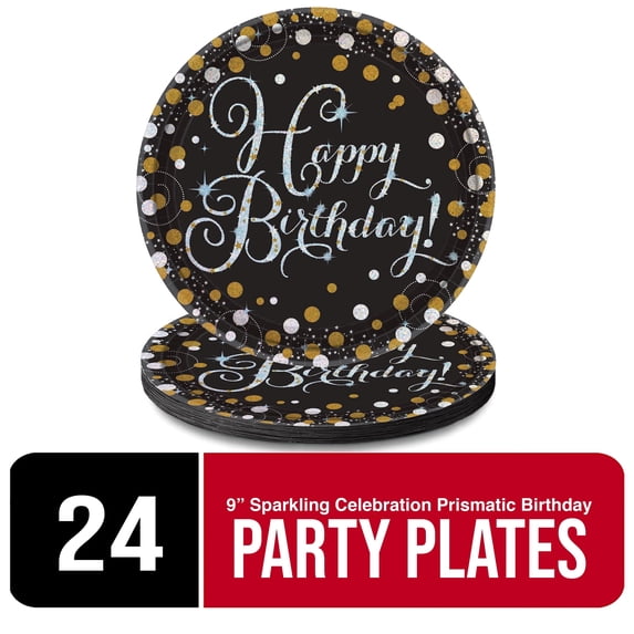 Amscan Sparkling Celebration Prismatic Birthday Paper Plates – 9" | 24 Count
