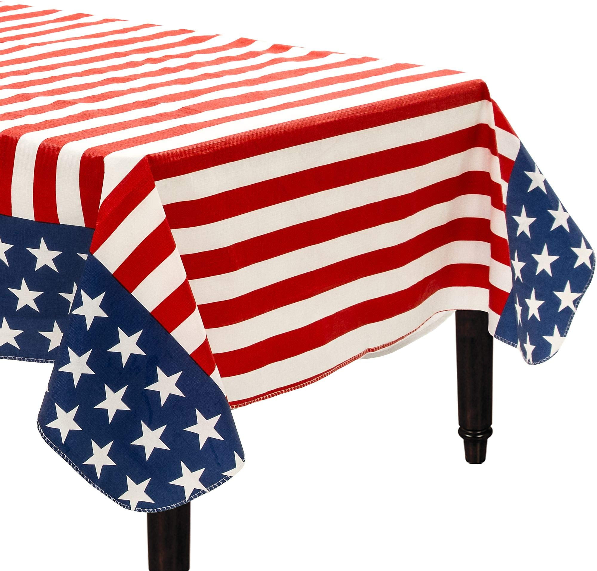 Patriotic Red White and Blue Vinyl Table Cover 52" x 90"
