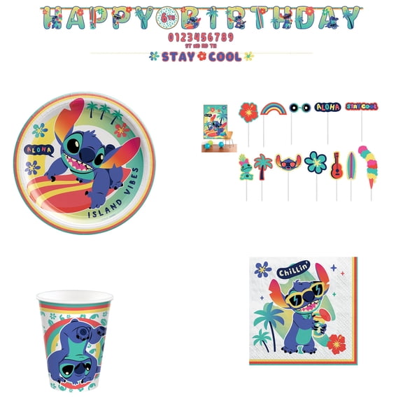 Amscan Stitch Party Kit, 27 Pc Set, Banner 6 Ft, Plates 9", Cups 9oz & Napkins 5"