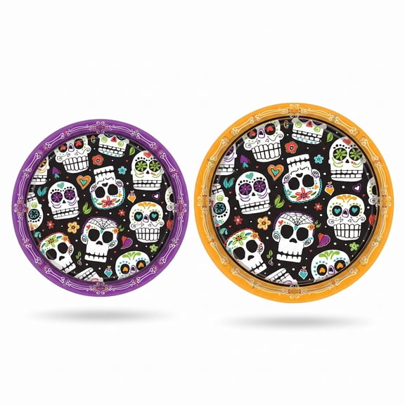 Amscan Sugar Skull Soiree Halloween Paper Plates Kit, 7" & 9", 112 Count