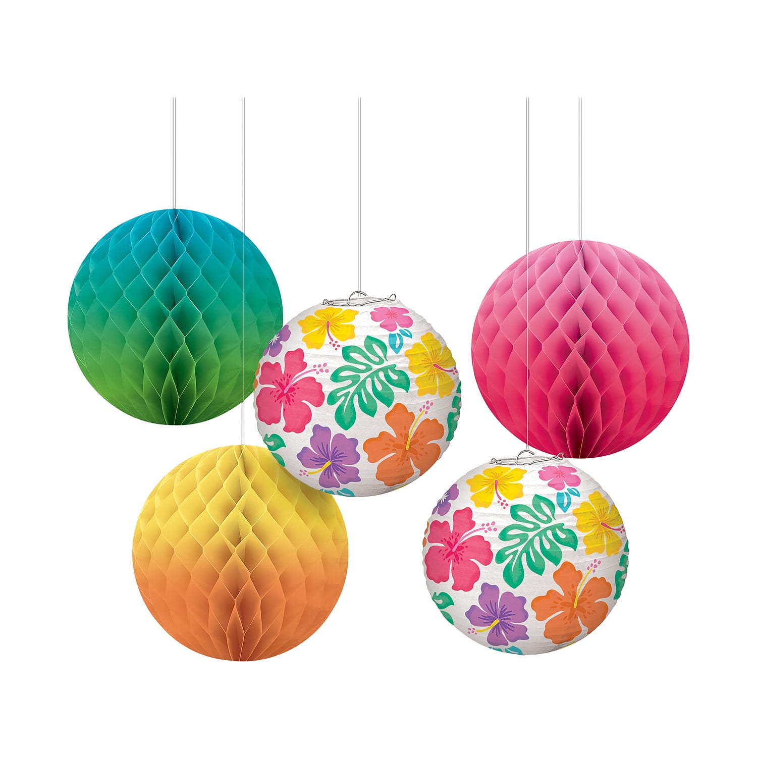 Assorted Color Paper Hibiscus Luau Decoration Kit, 5-Piece Set