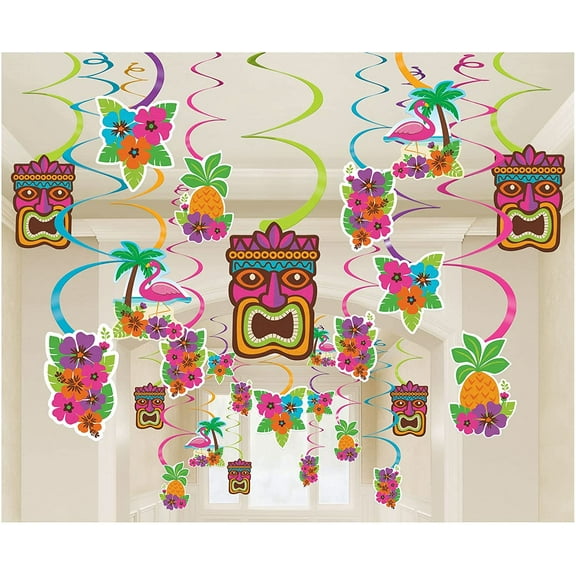 Amscan Summer Luau Mega Swirl Decorations Kit, Multicolor, Set Of 30 Pieces