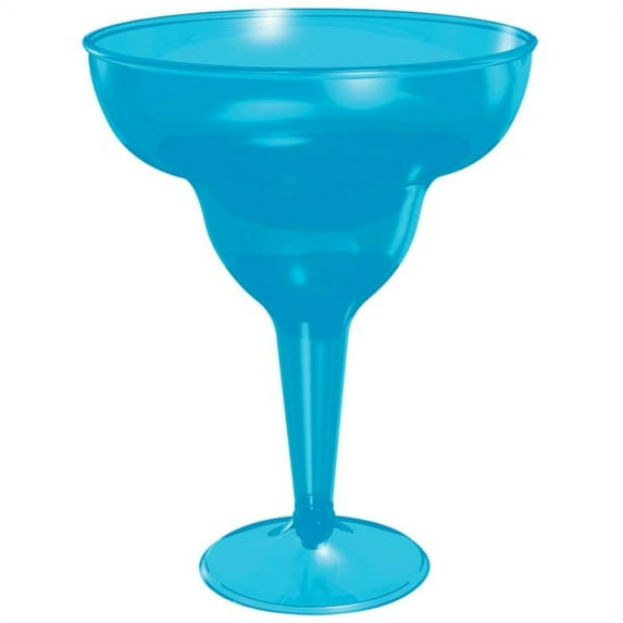 Amscan Summer Luau Plastic Margarita Glasses, 8 Oz, Blue, Pack Of 20 Glasses