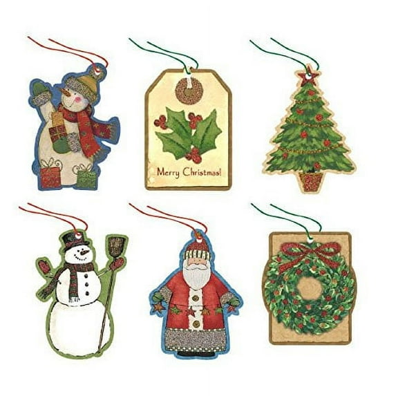 Amscan Tape-on Kraft Christmas Paper Tags (36 Pack), 3 1/4" by 2 1/4", Multicolor