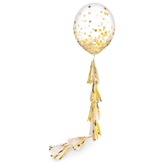 Amscan Tassel Fringe Balloon Tail Accessory, White/Gold, 6-ft