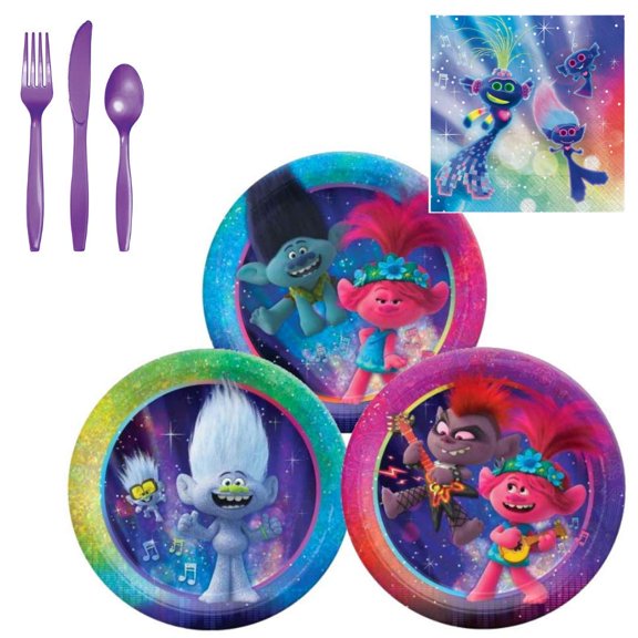 Amscan Trolls World Tour RE32 Trolls Birthday Party Supplies Bundle With Plates Napkins Utensils and WGIS We Got It Shop Printed Ribbon