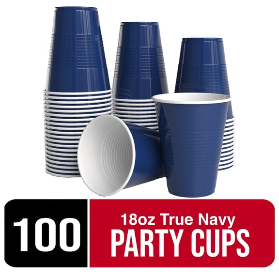 Amscan True Navy 18oz Party Pack Plastic Cups – 100 Count
