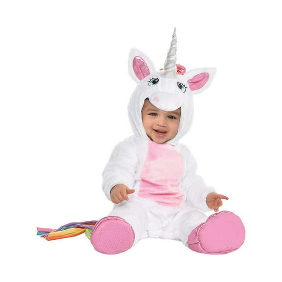 Amscan Unicorn Halloween Costume for Babies, 6-12 Months, Includes Jumpsuit with Attached Hood and Tail, Booties