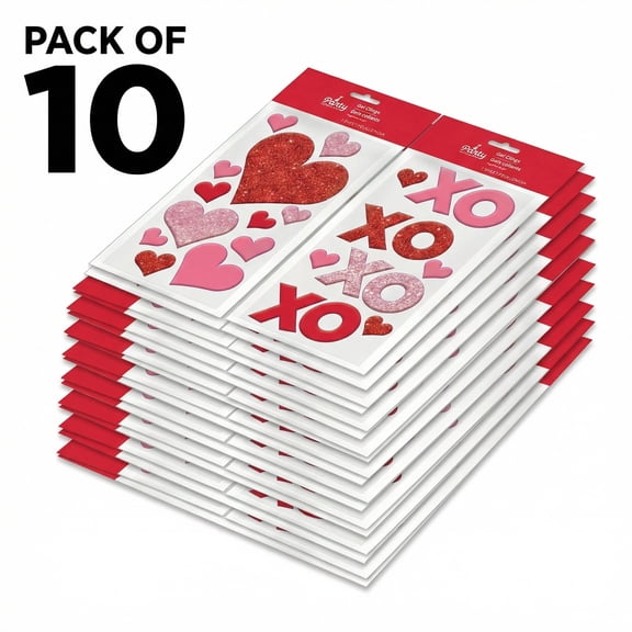 Amscan Valentine's Day Assorted Heart & XO Gel Clings Wall Decal Stickers 10 Pack