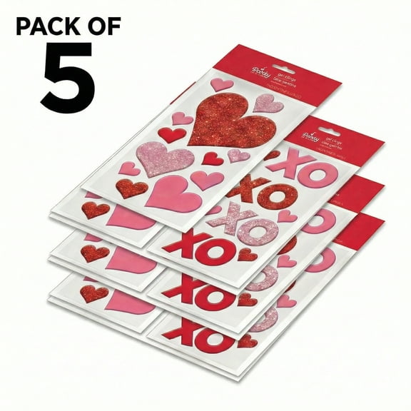 Amscan Valentines Day Assorted Heart & XO Gel Clings 5 Count