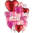 thumbnail image 1 of Amscan Valentine’s Day Foil And Latex Balloon Bouquet, Heart/Round, 11" To 22", Red/Pink/White, Pack Of 22 Balloons, 1 of 1