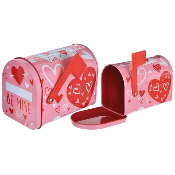 Amscan Valentines Day Mini Tin Mailbox with Heart Design 10 Count