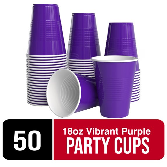 Amscan Vibrant Purple 18oz Plastic Party Cups – 50 Count