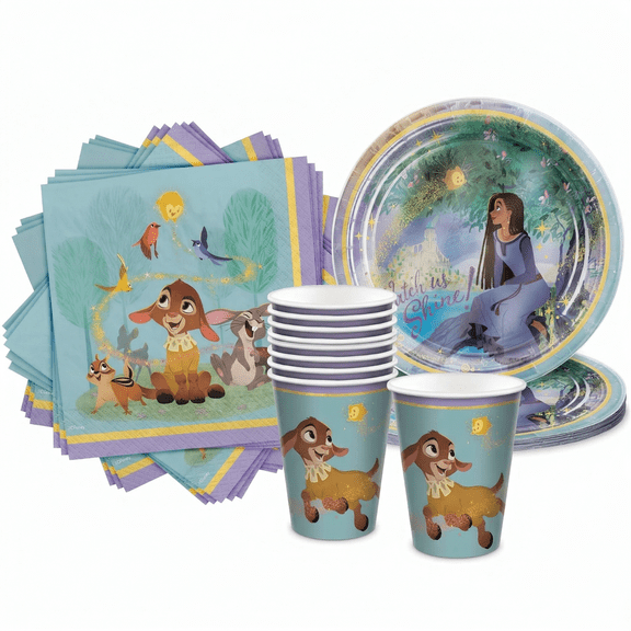 Amscan Wish Asha Valentino Star Disposable Birthday Party Tableware Set for 8 Guests, 32 Pieces