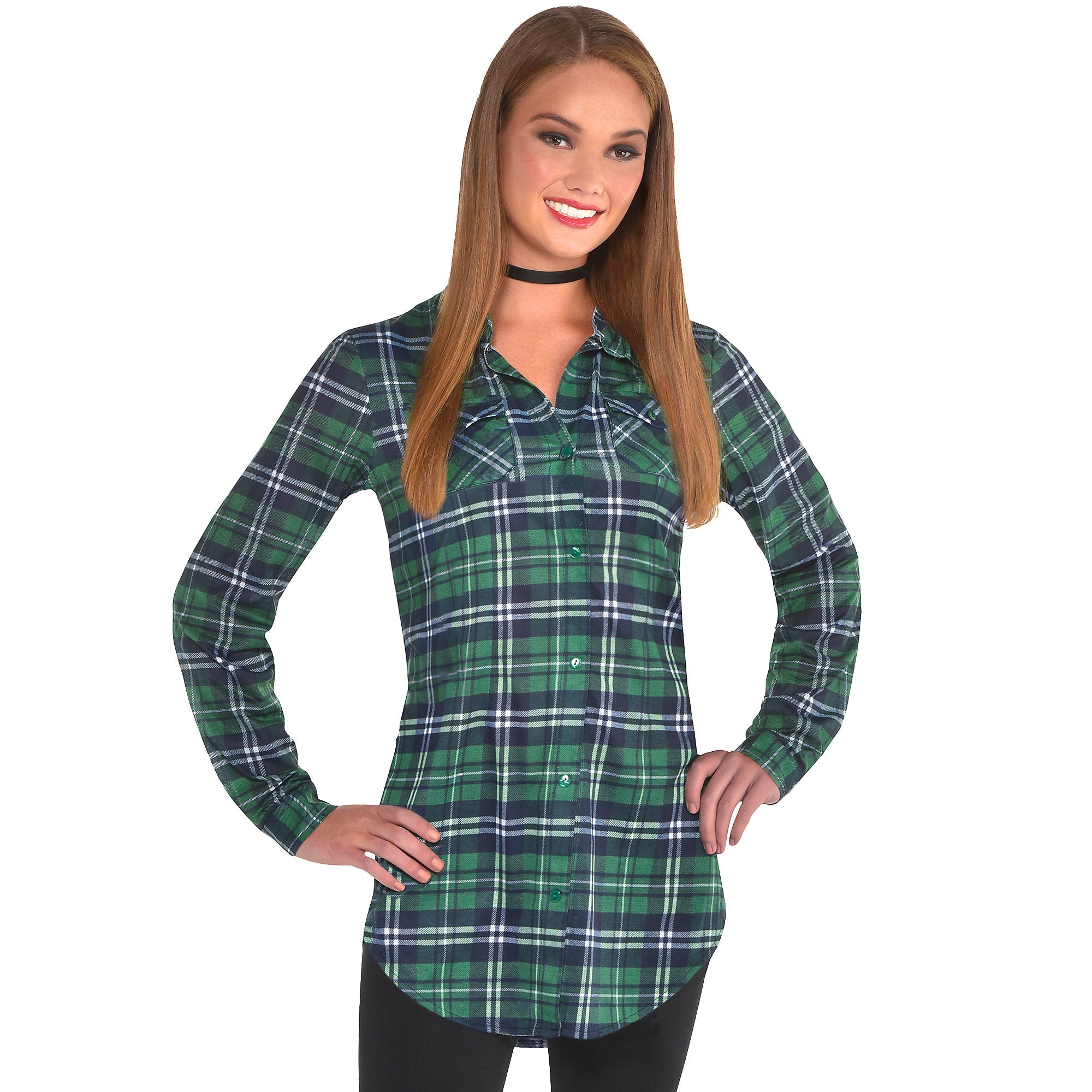 ladies green plaid shirt