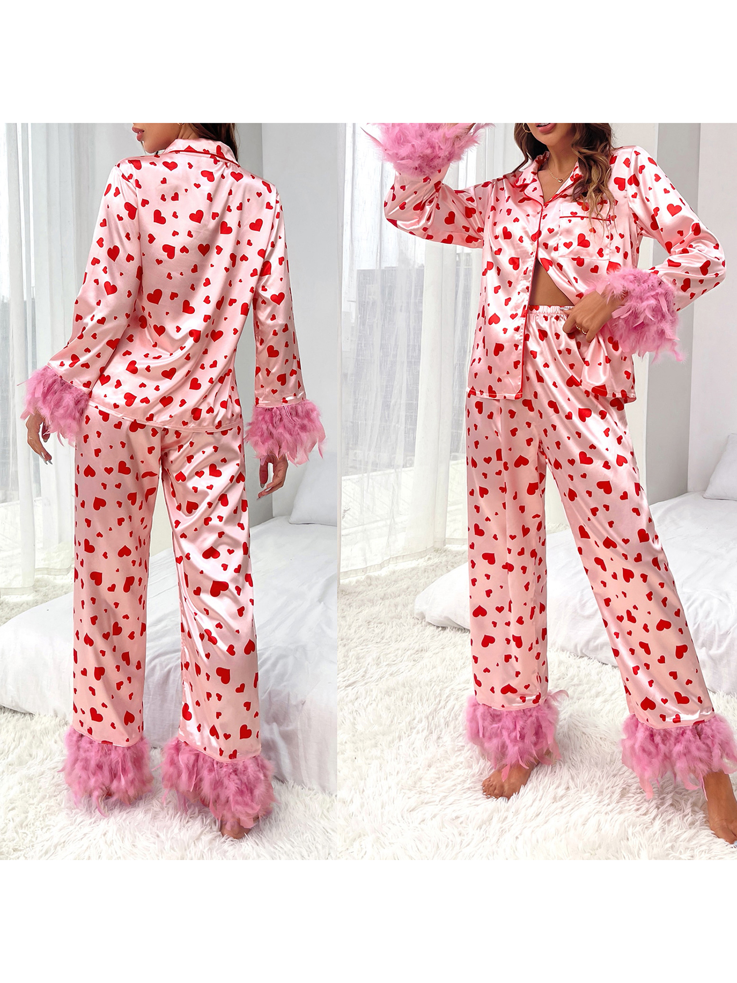 Women's Heart Print Sleeveless Nightsuit Set, Top with Pyjama