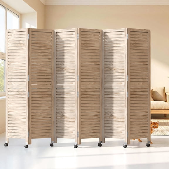 Amsleekey 6-Panel Wood Room Divider with Lockable Wheels, 67" H Folding Privacy Screen